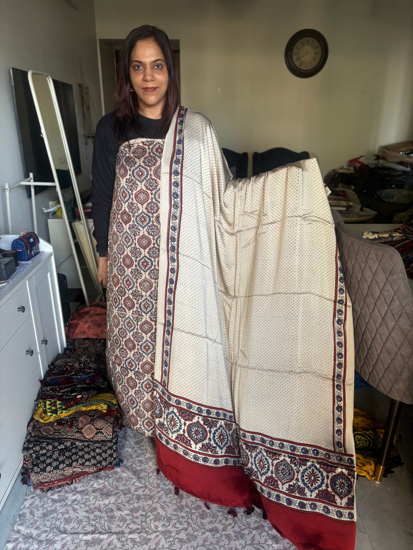 Natural Dyes ajrakh Handblock Printed Modaal silk 2  Piece with unique  Design suit MF0082