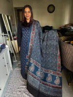Load image into Gallery viewer, Natural Dyes ajrakh Handblock Printed Modaal silk 2  Piece with unique  Design suit MF0082