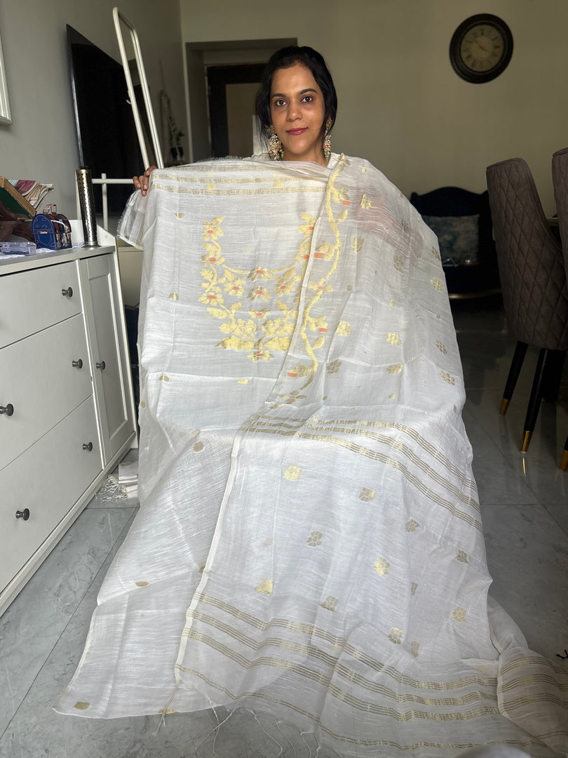 Cotton muslin handwoven jamdani top and dupatta 2 piece set
