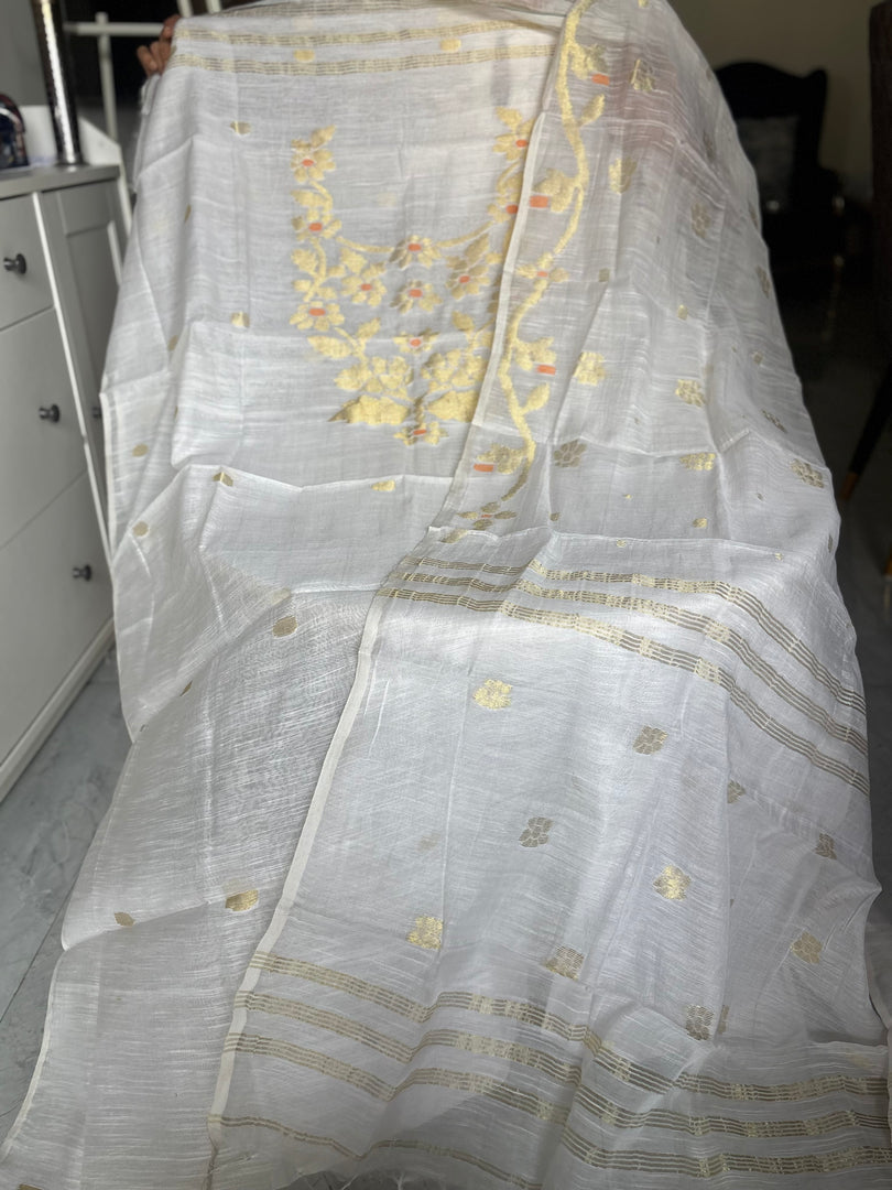 Cotton muslin handwoven jamdani top and dupatta 2 piece set