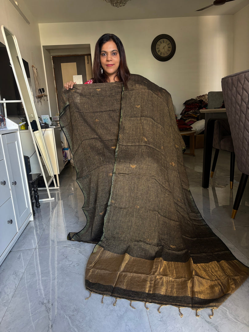 Pure linen handwoven jamdani top and dupatta with zari 2 piece set