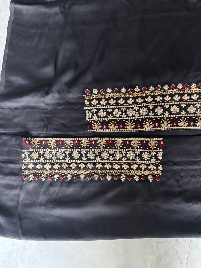 Handworked plain modal silk top with ajrakh tissue pallu handworked dupatta