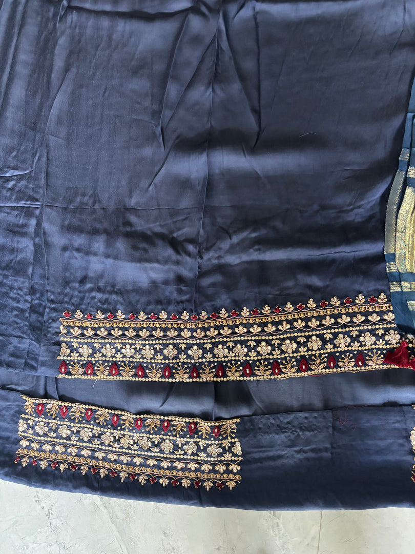 Handworked plain modal silk top with ajrakh tissue pallu handworked dupatta