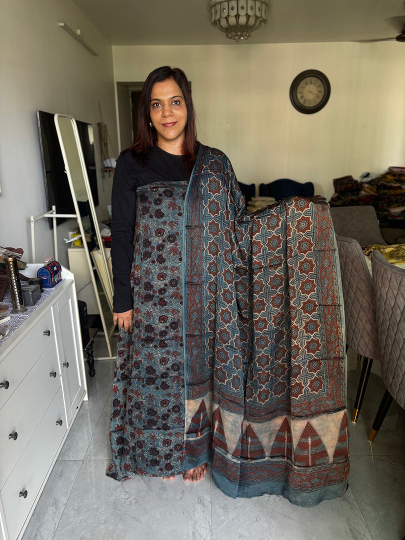 Pure vanaspathi handblocked modal silk 2 piece suit