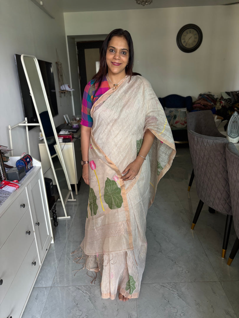 Pure tissue linen handwoven jamdani saree