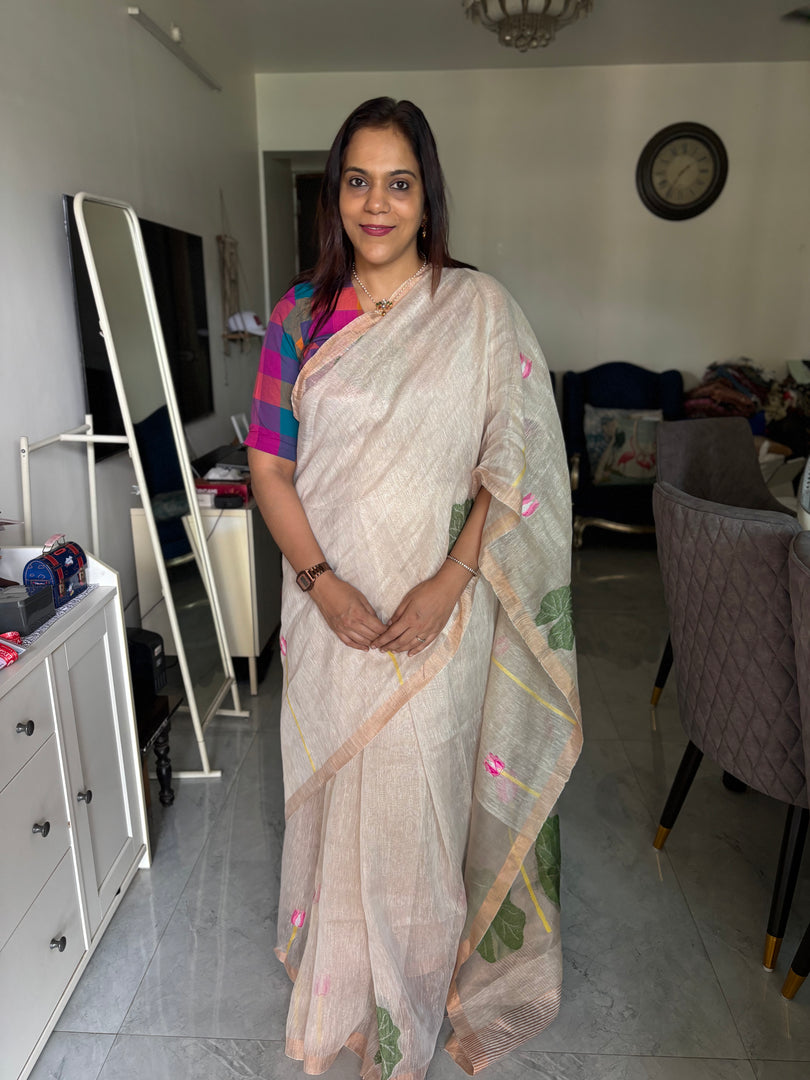 Pure tissue linen handwoven jamdani saree