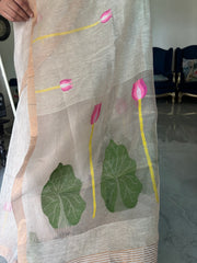 Pure tissue linen handwoven jamdani saree