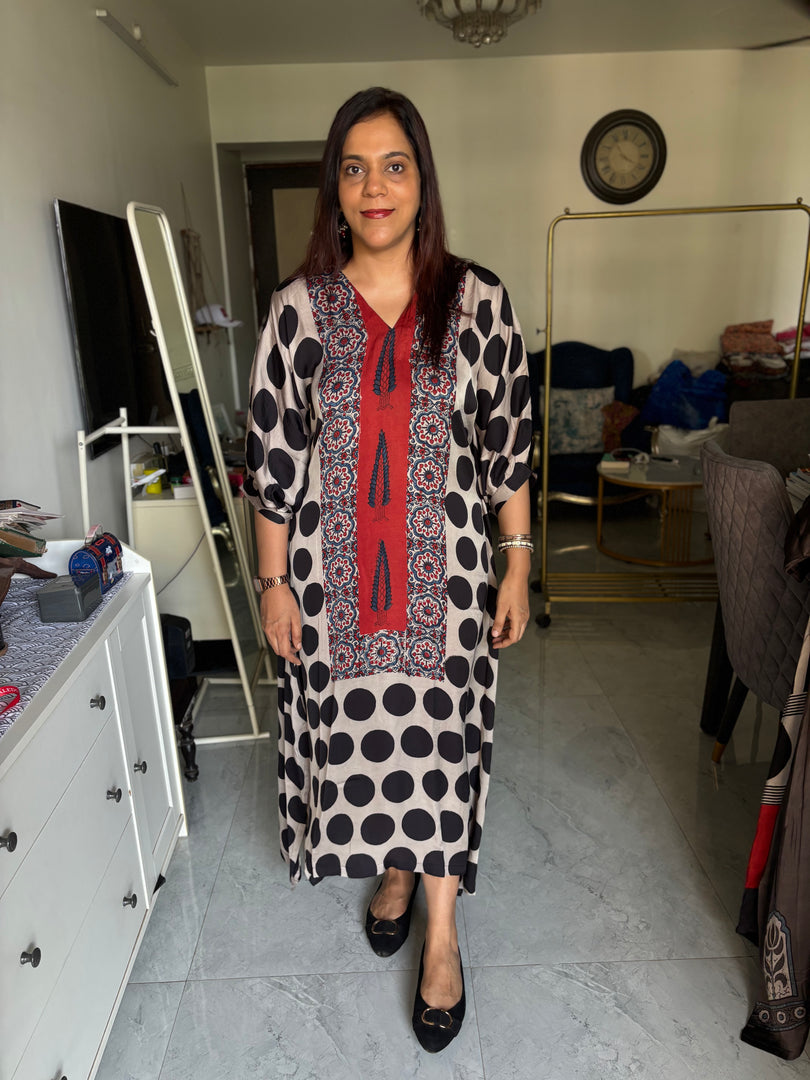 Modal silk ajrakh kaftan top