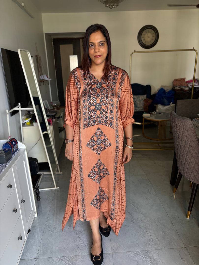 Modal silk ajrakh kaftan top