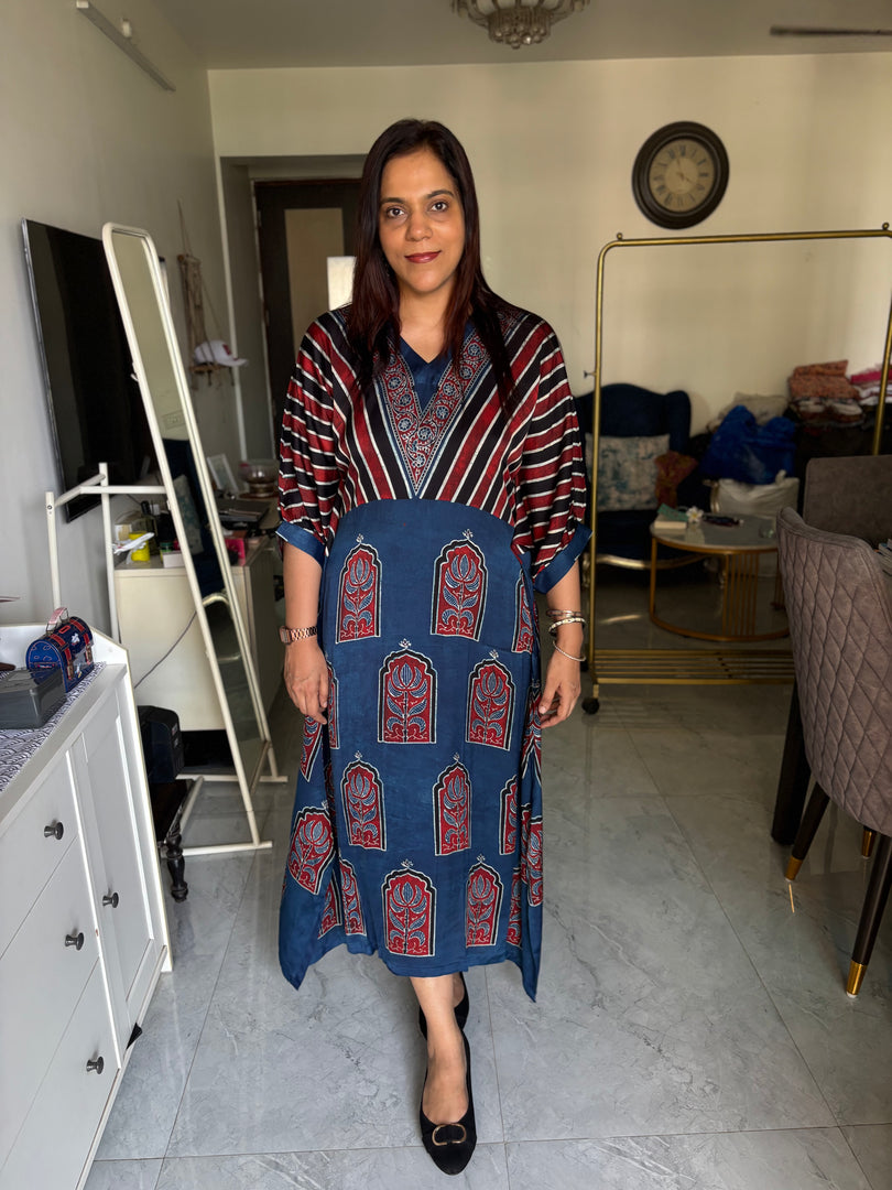 Modal silk ajrakh kaftan top