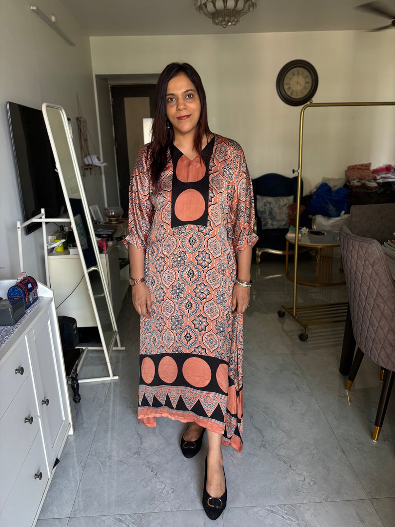 Modal silk ajrakh kaftan top