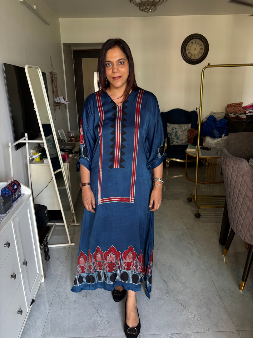Modal silk ajrakh kaftan top