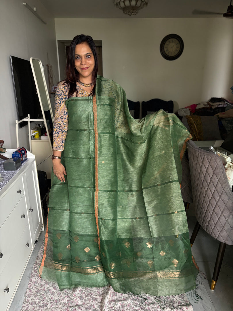 Pure fine linen silk handwoven jamdani top and dupatta 2 piece set