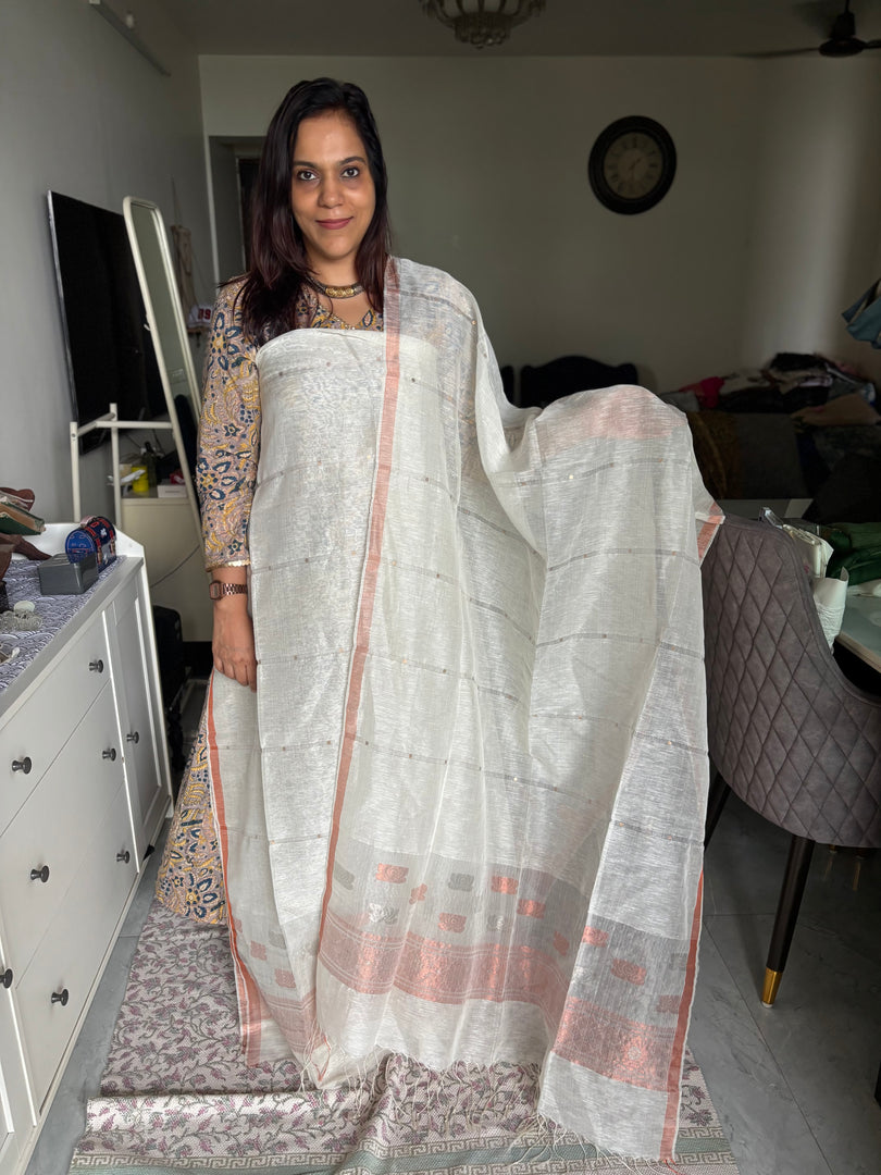 Pure fine linen silk handwoven jamdani top and dupatta 2 piece set