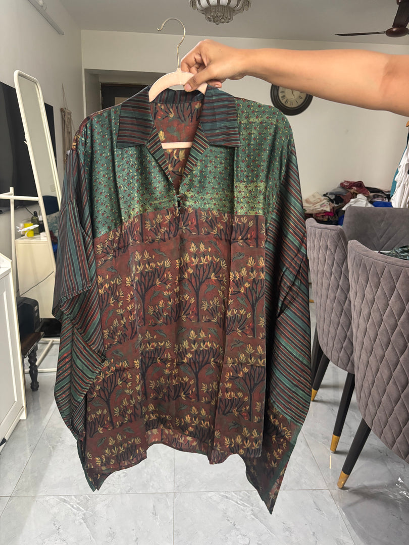 Vanaspathi handblocked modal silk kaftan shirt