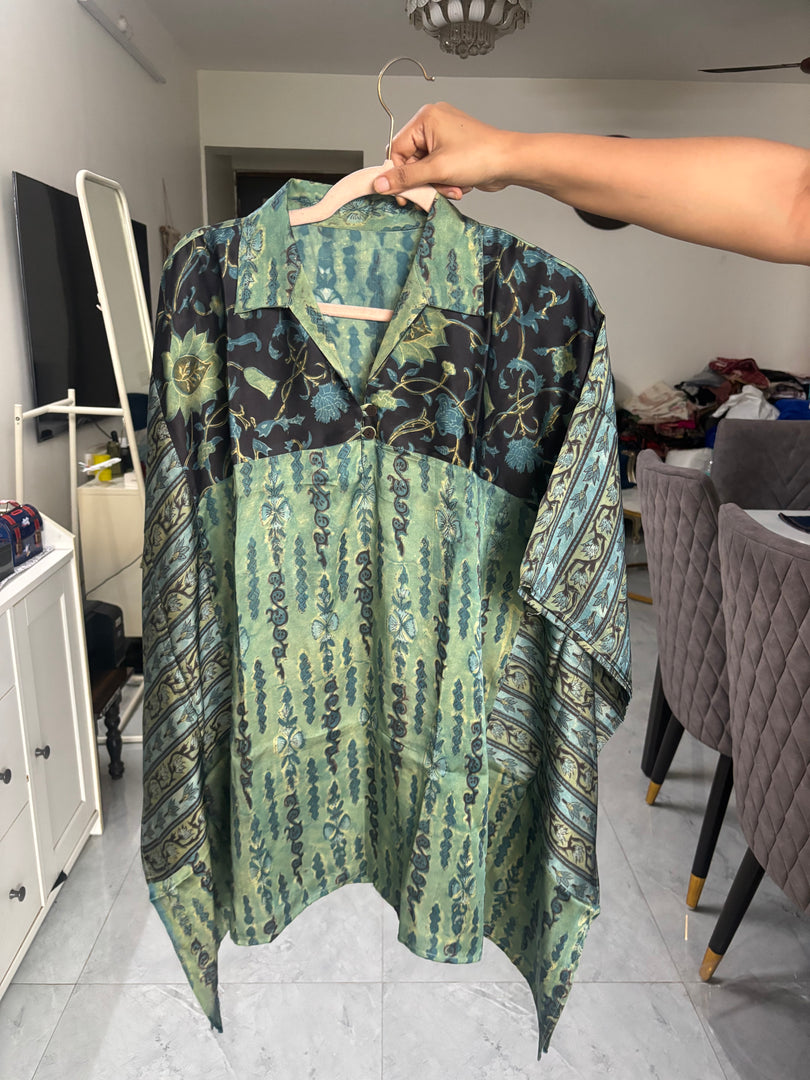Vanaspathi handblocked modal silk kaftan shirt