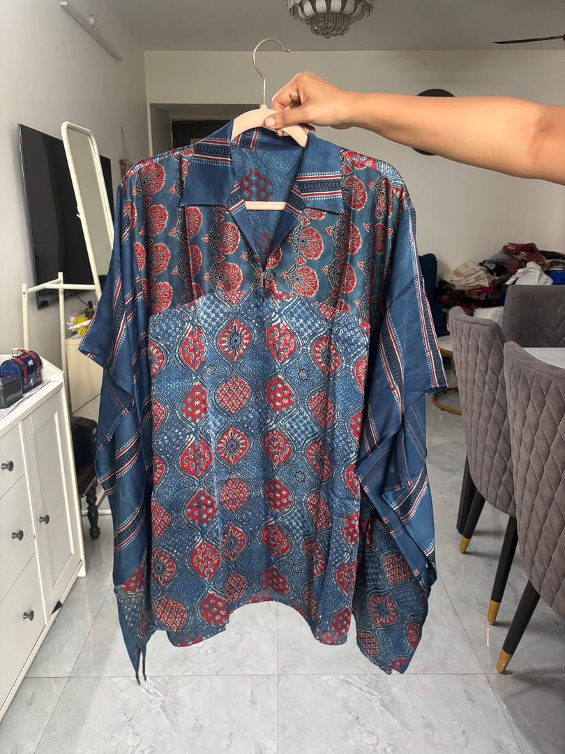 Vanaspathi handblocked modal silk kaftan shirt