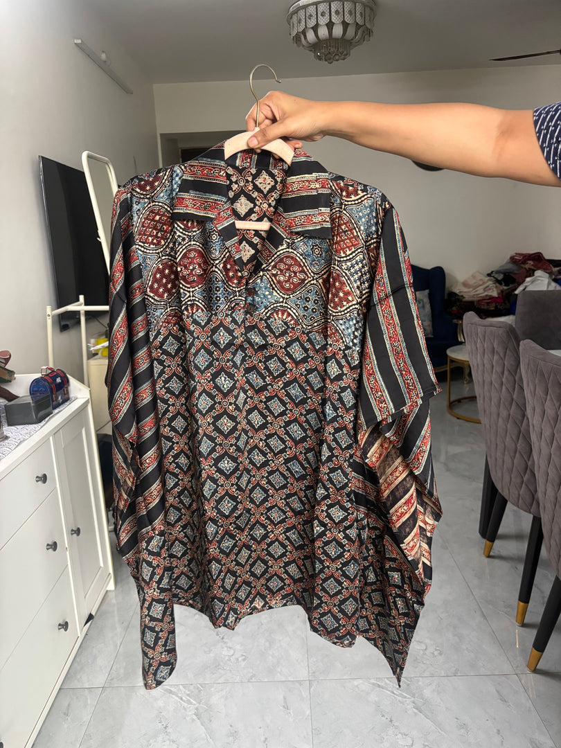 Vanaspathi handblocked modal silk kaftan shirt