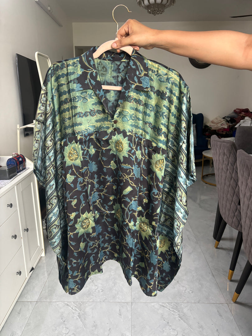 Vanaspathi handblocked modal silk kaftan shirt