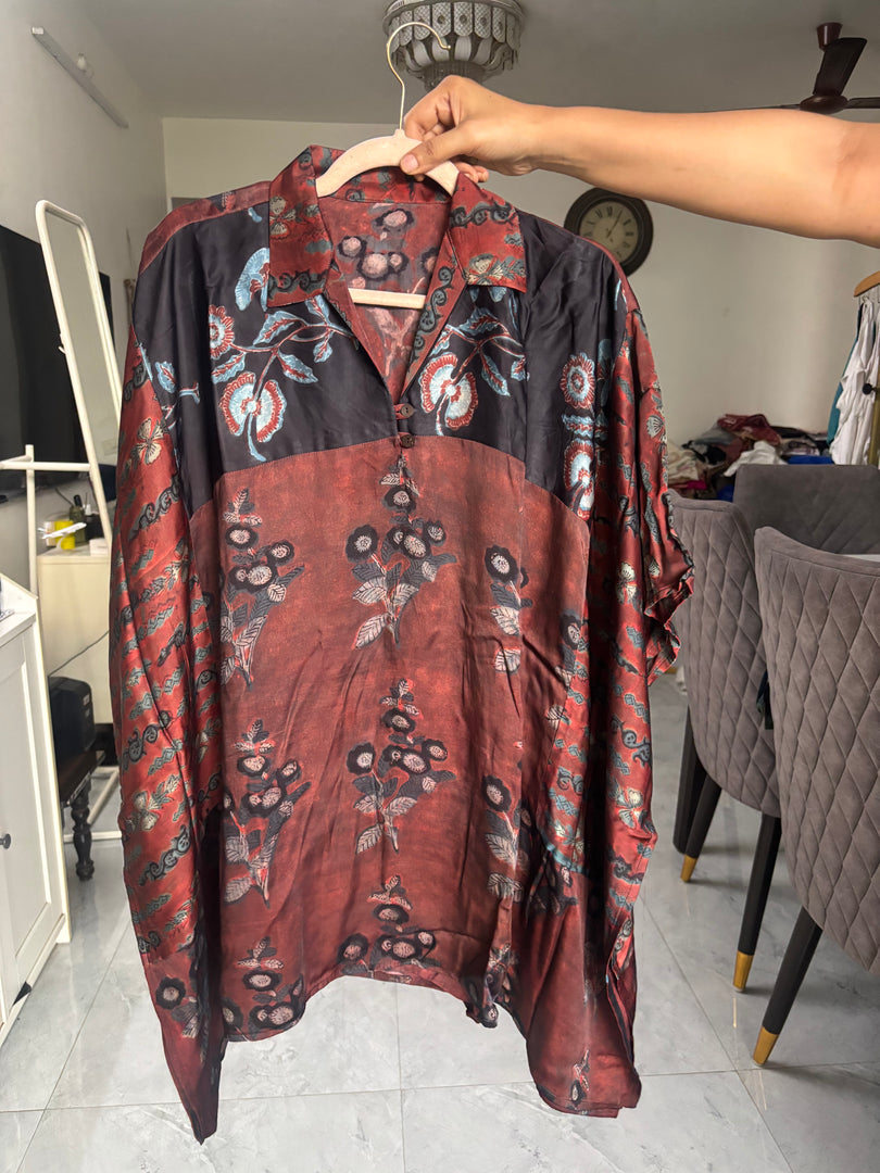 Vanaspathi handblocked modal silk kaftan shirt