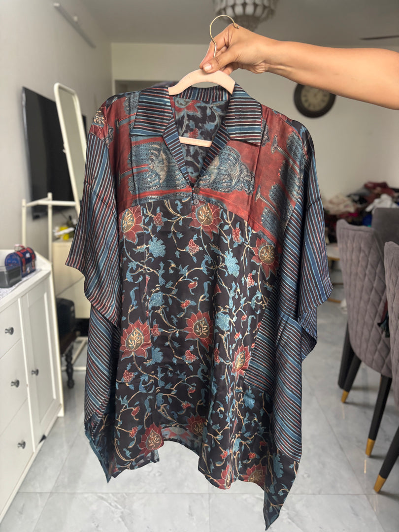 Vanaspathi handblocked modal silk kaftan shirt