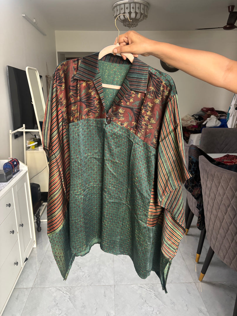 Vanaspathi handblocked modal silk kaftan shirt