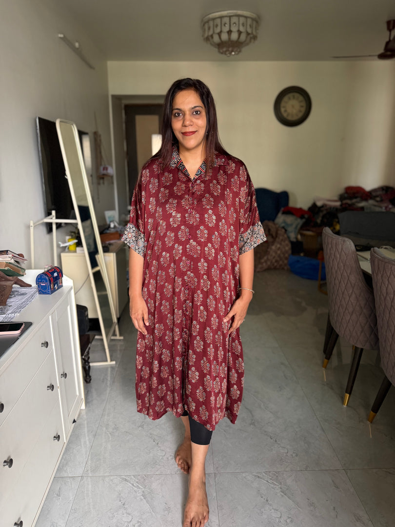 Modal silk ajrakh kaftan shirt dress