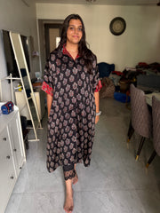 Modal silk ajrakh kaftan shirt dress