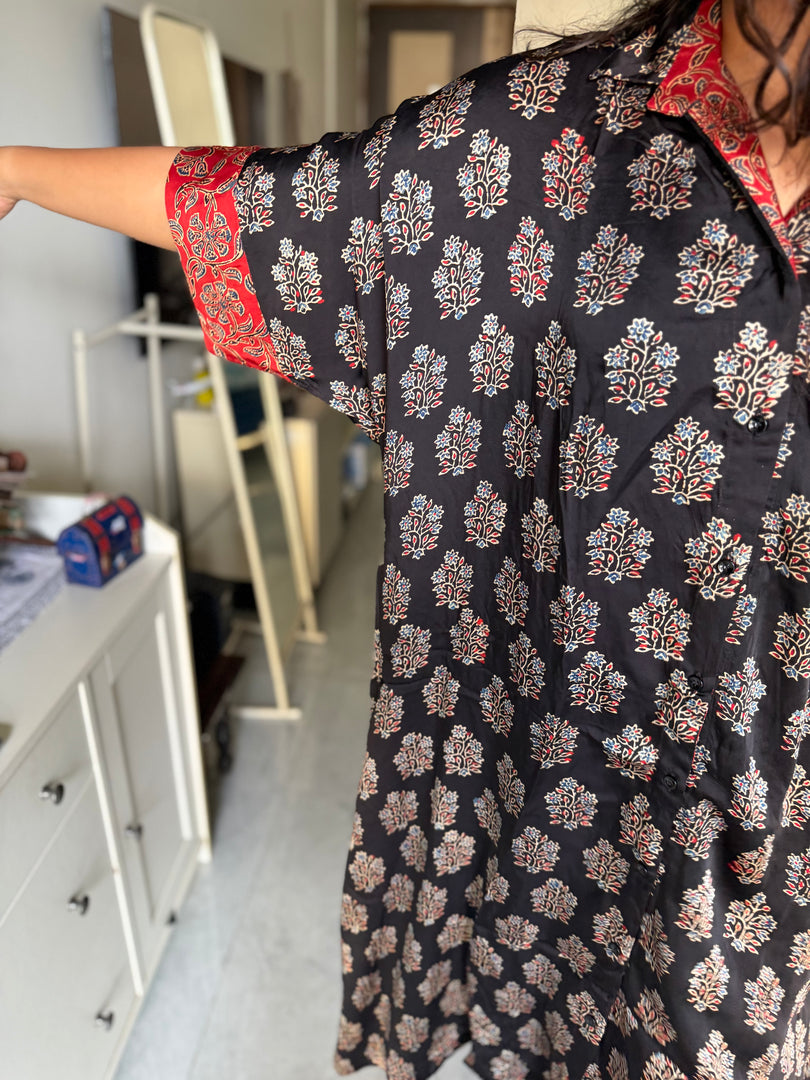 Modal silk ajrakh kaftan shirt dress