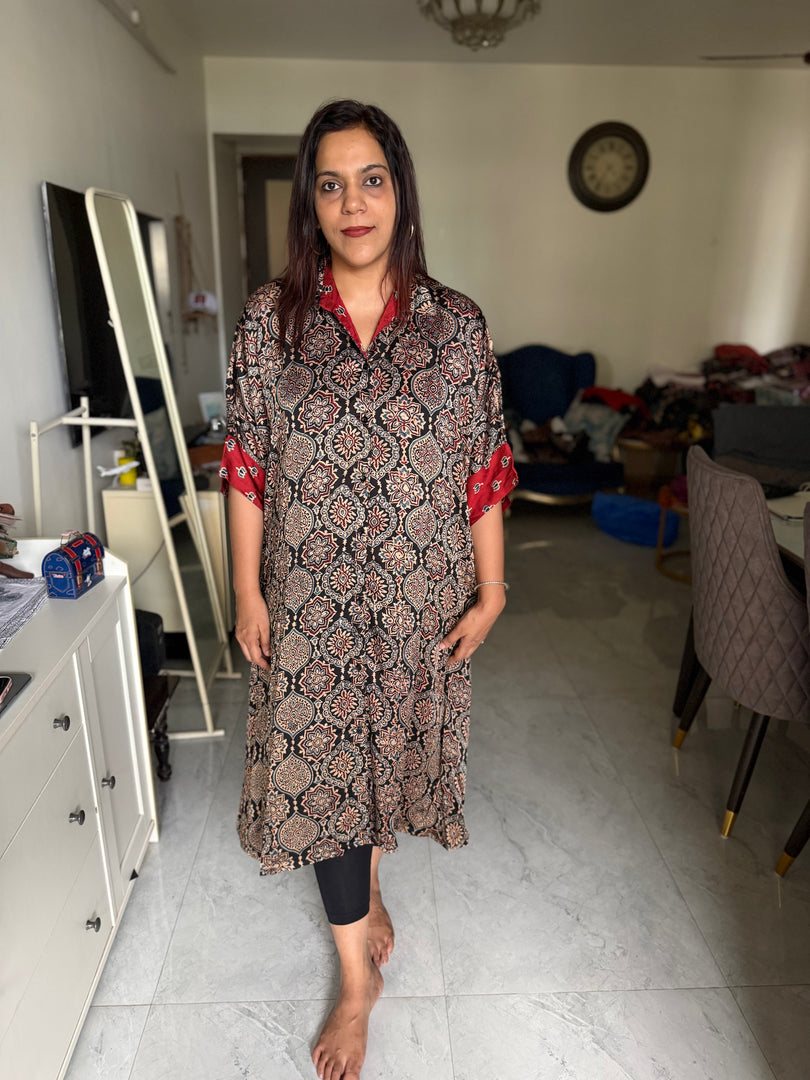 Modal silk ajrakh kaftan shirt dress