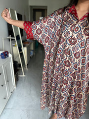 Modal silk ajrakh kaftan shirt dress