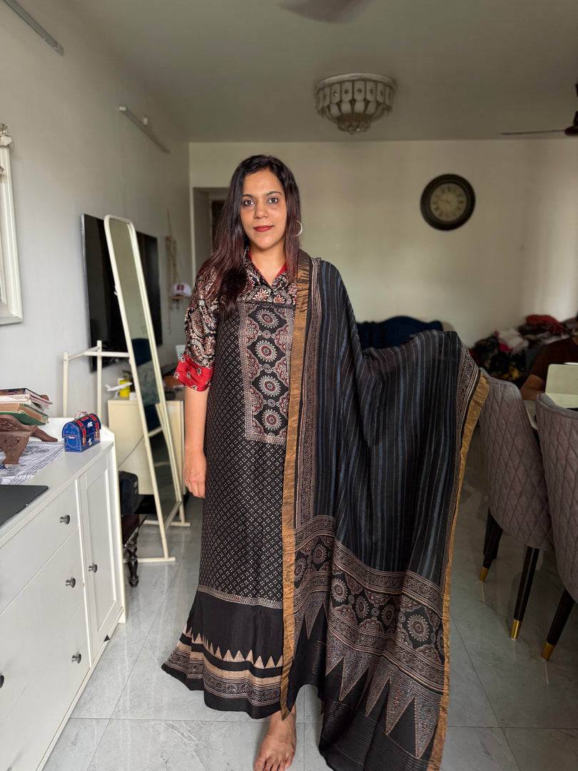 Ajrakh hand block print natural dye linen 2 piece suit set
