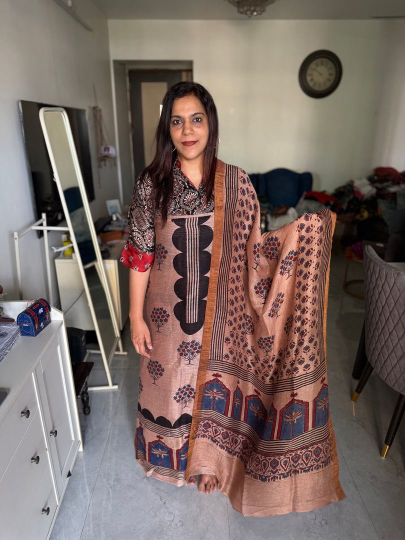 Ajrakh hand block print natural dye linen 2 piece suit set