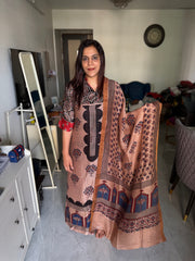 Ajrakh hand block print natural dye linen 2 piece suit set