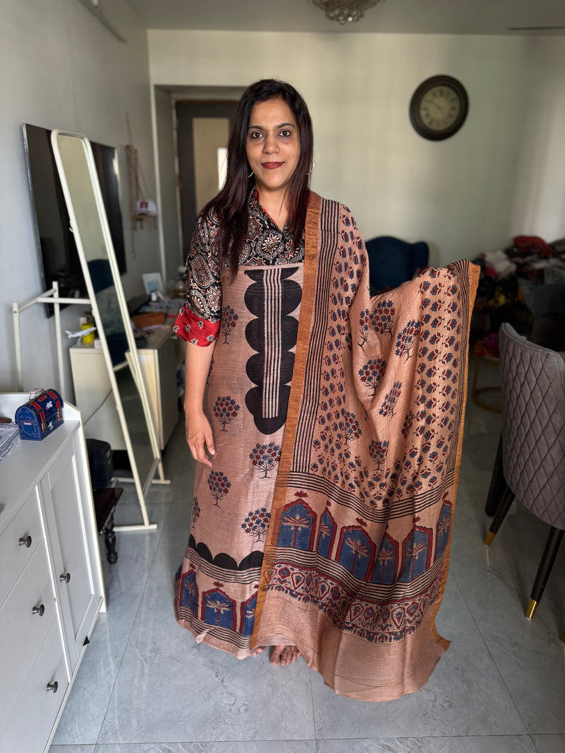 Ajrakh hand block print natural dye linen 2 piece suit set
