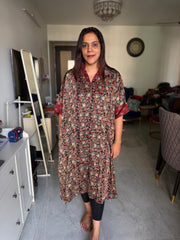 Modal silk ajrakh kaftan shirt dress
