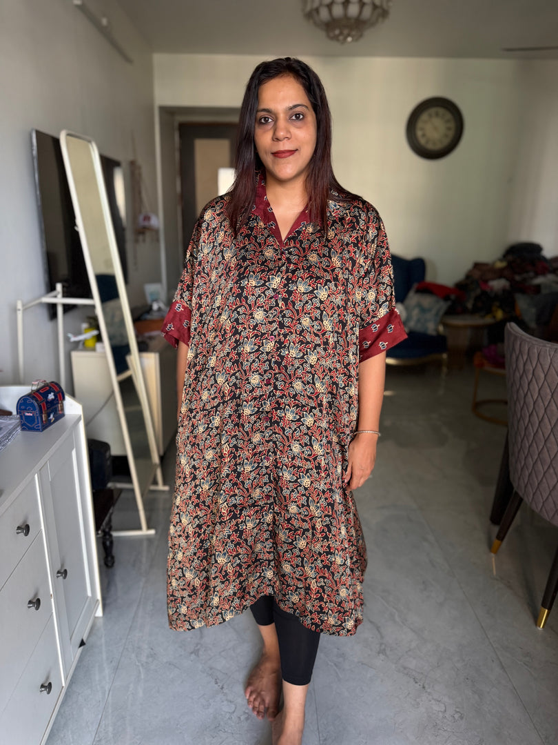 Modal silk ajrakh kaftan shirt dress