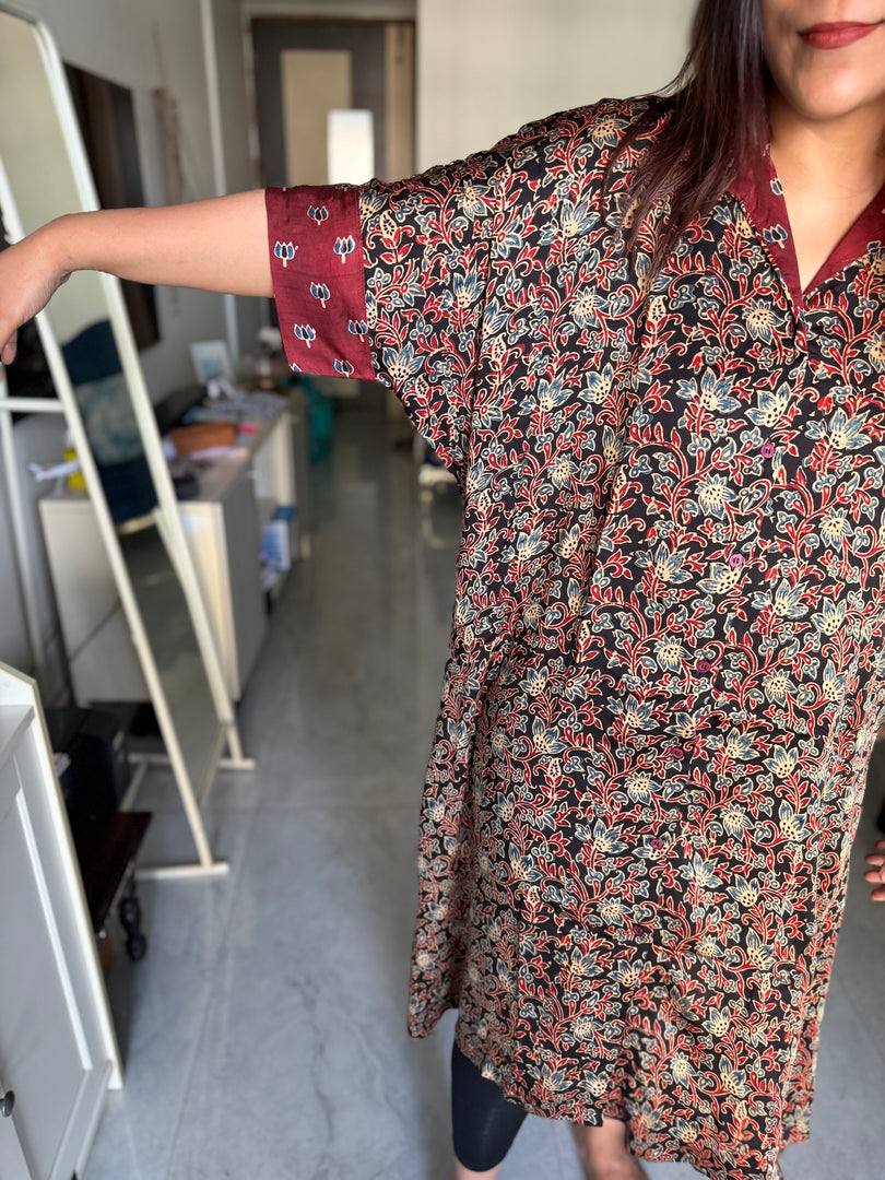 Modal silk ajrakh kaftan shirt dress