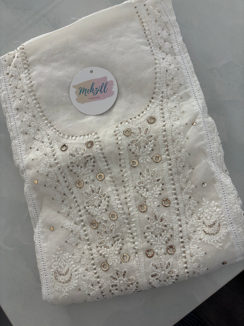 Beautiful soft Chanderi shirt and dupatta with lucknowi chikankari work and mukesh work