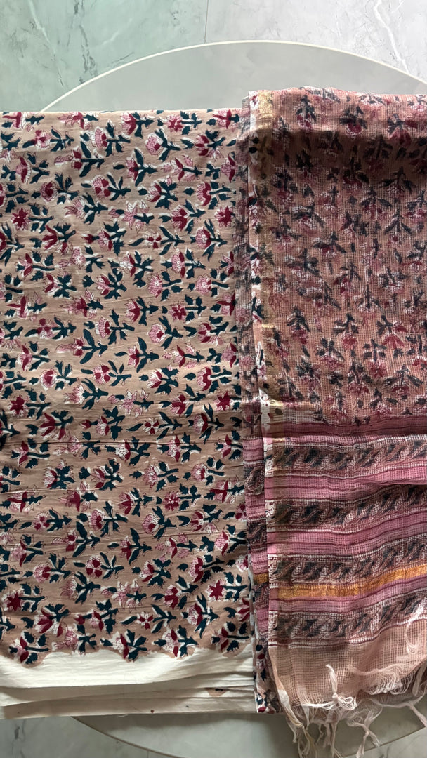5 m handblock cotton fabric with Kota doria dupatta MF0070
