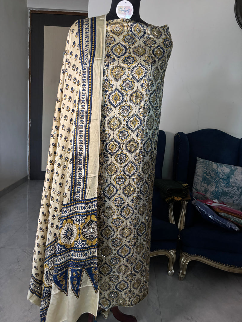 Natural dye modal silk handworked top and dupatta 2 piece set