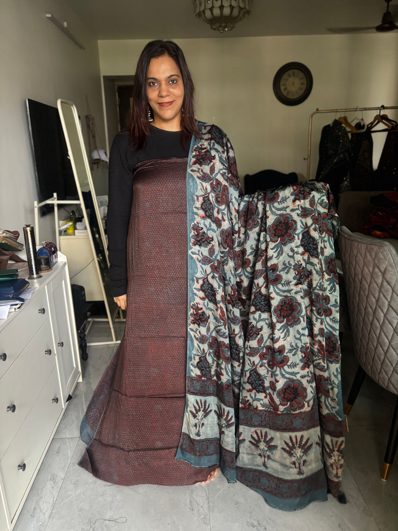 Pure vanaspathi handblocked modal silk 2 piece suit