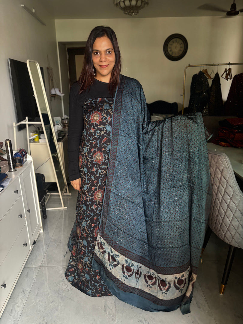 Pure vanaspathi handblocked modal silk 2 piece suit