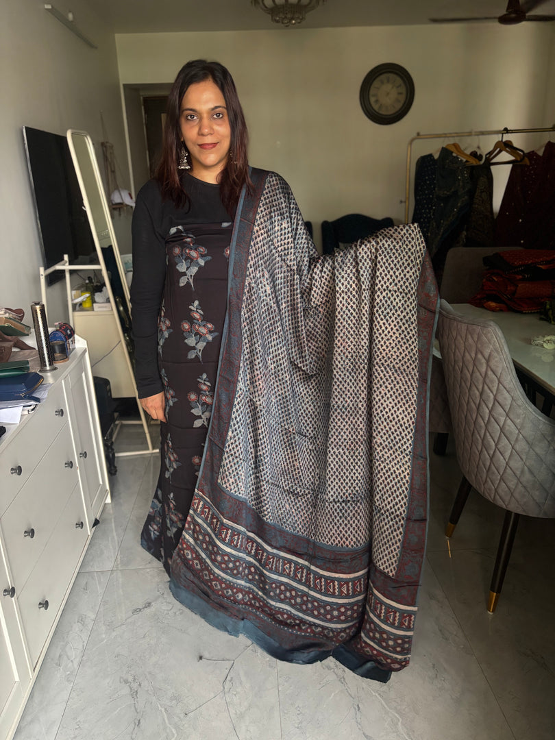 Pure vanaspathi handblocked modal silk 2 piece suit