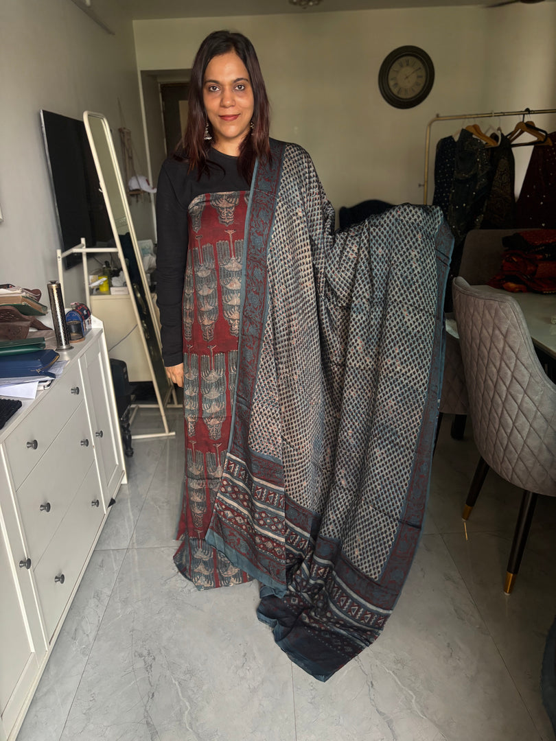 Pure vanaspathi handblocked modal silk 2 piece suit