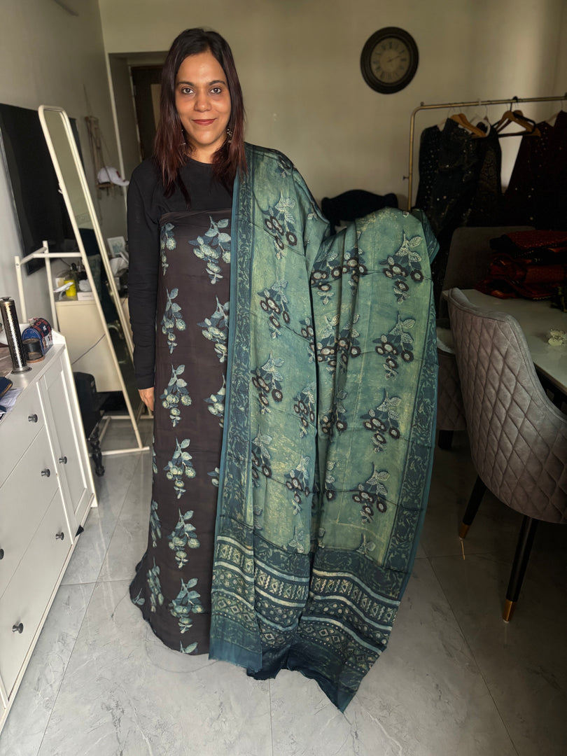 Pure vanaspathi handblocked modal silk 2 piece suit
