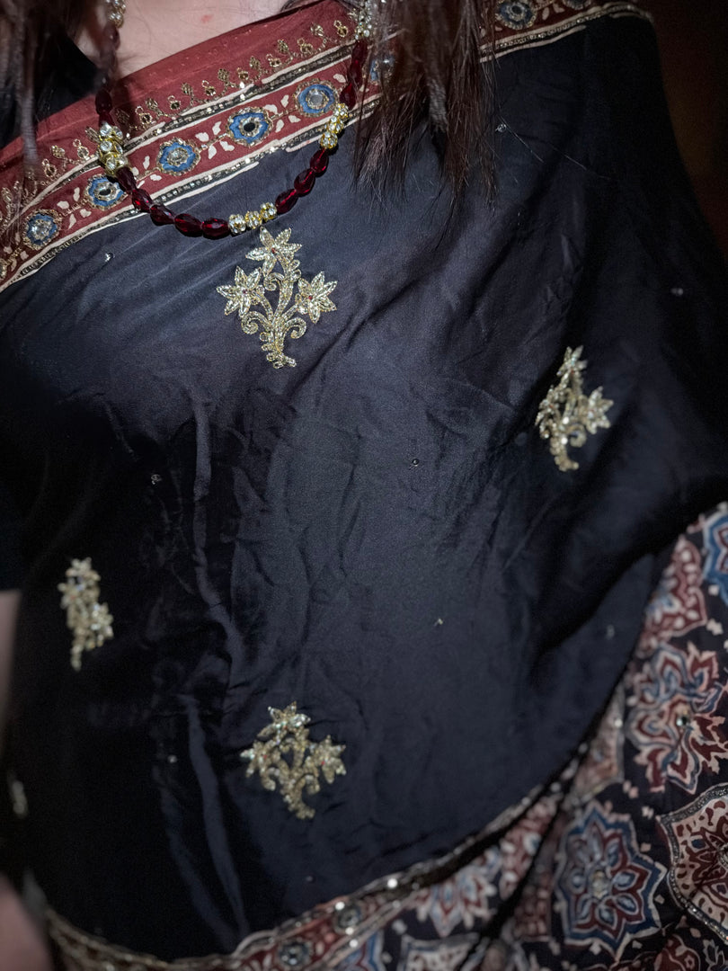 MEHZA FESTIVE EDIT2026 Premium quality handworked modal silk ajrakh saree with tazzels