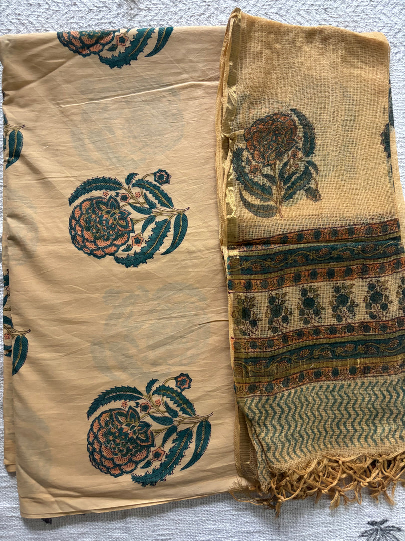Pure cotton handblock 5 m fabric with Kota Doria dupatta