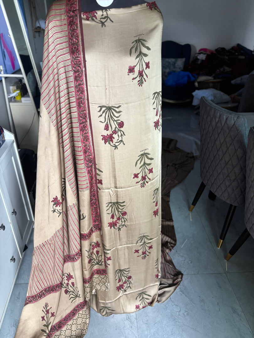 Handblock chikku shade modal cotton 3 piece set