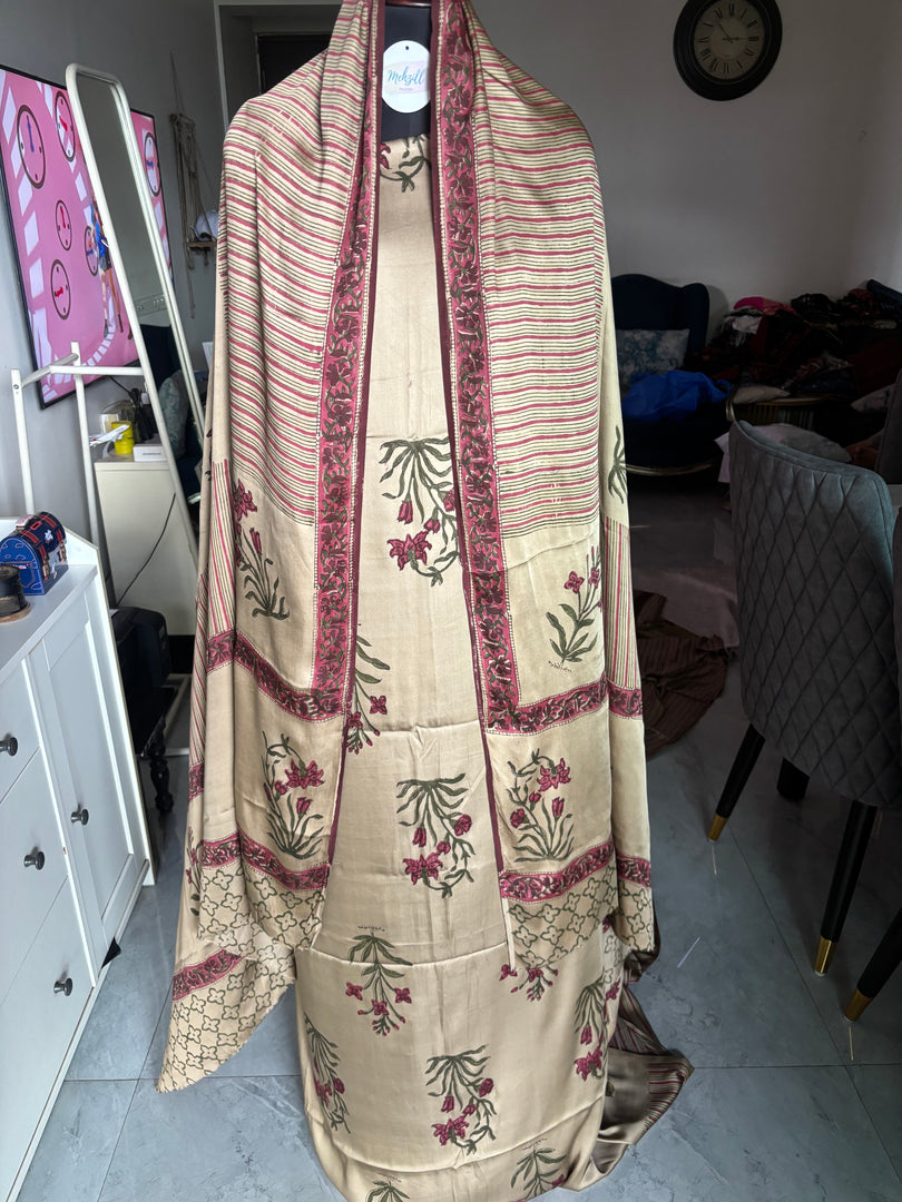Handblock chikku shade modal cotton 3 piece set